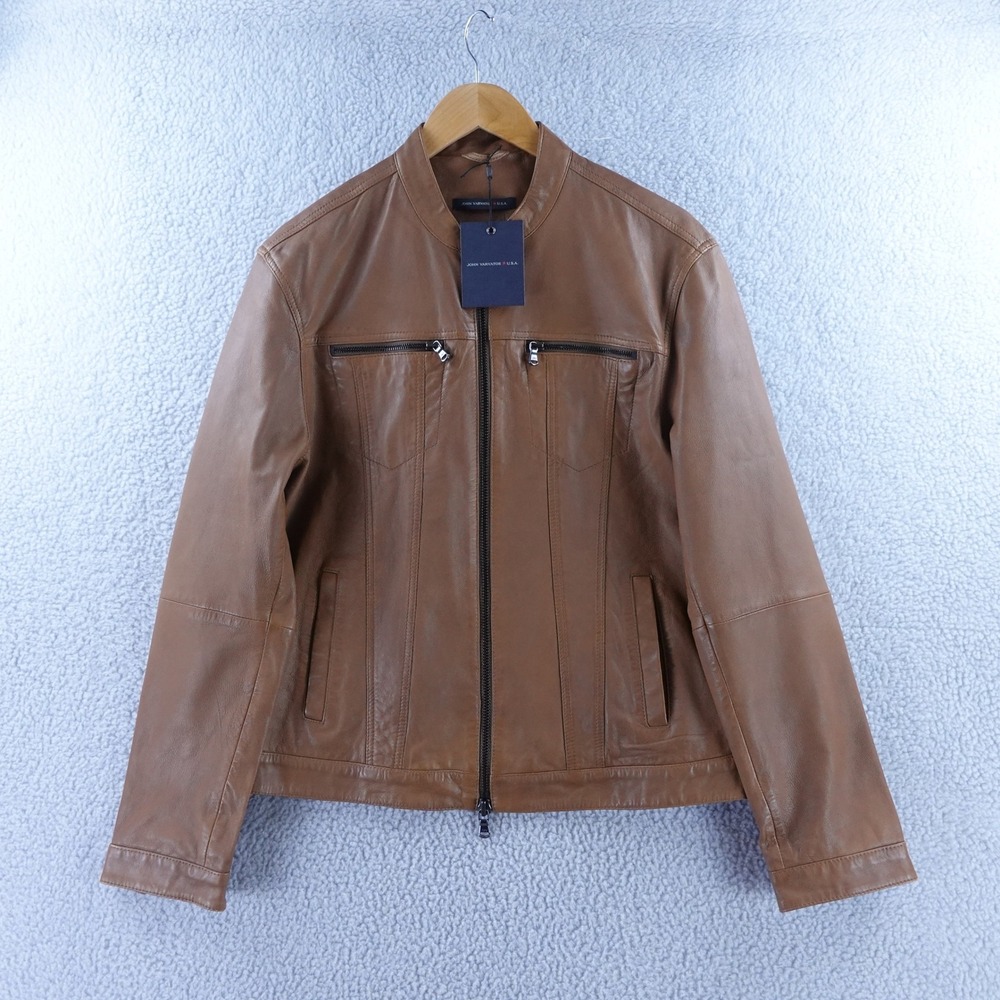 John Varvatos USA Mens Leather lambskin Biker Jacket Antique Brown Size M